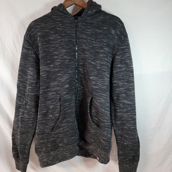 Phat Farm Mens Hoodie Large Full-Zip Black Grey Heavyweight Pockets Pre Owned - Picture 1 of 14